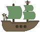A pixel drawing of a pirate ship